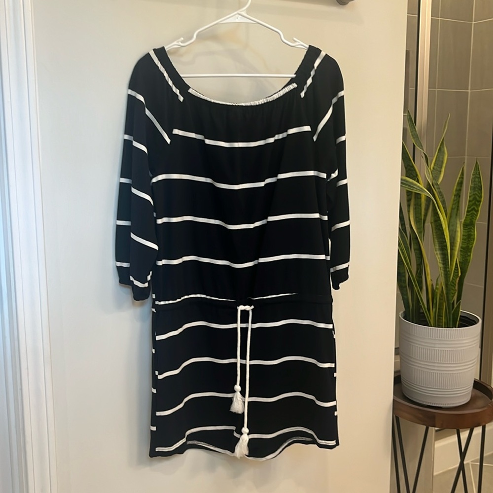 Black and white stripe romper